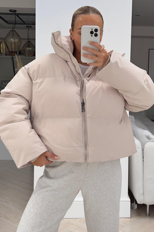 Kara beige crop zip up duvet coat