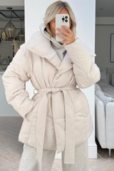 Megan Beige Short Padded Button Up Coat Coats & Jackets