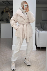 Megan Beige Short Padded Button Up Coat Coats & Jackets