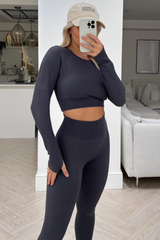 Emmie Gray 2 Piece Ribbed Crop Activewear Set Co Ord