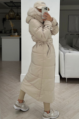 Heidi Beige Faux Fur Hooded Parka Coat Coats & Jackets