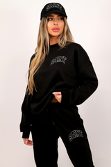 Saint Black Printed Sweater Jogger Loungewear Set Loungewear