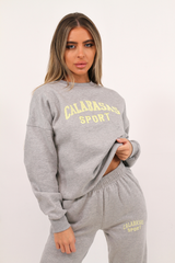 Calabasas Sport Grey Embroidered Sweater Jogger Loungewear Set Loungewear