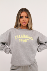 Calabasas Sport Grey Embroidered Sweater Jogger Loungewear Set Loungewear