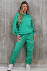 New York Green Print & Embroidered Sweater Jogger Loungewear Set Loungewear