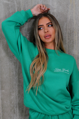 New York Green Print & Embroidered Sweater Jogger Loungewear Set Loungewear