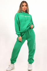 Health & Fitness Green Hoodie Jogger Loungewear Set Loungewear