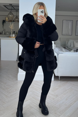Orla Black Faux Fur Hooded Coat Coats & Jackets