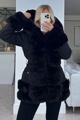 Orla Black Faux Fur Hooded Coat Coats & Jackets