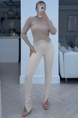 Immy Beige Split Hem Bandage Leggings Leggings