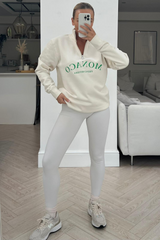 Monaco Ecru Embroidered 1/4 Zip Sweater Hoodie