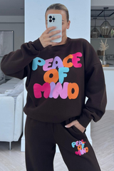 Peace Of Mind Chocolate Printed Jogger Sweater Loungewear Set Loungewear
