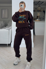 Costa Rica Chocolate Embroidered Jogger Sweater Loungewear Set Loungewear