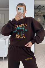 Costa Rica Chocolate Embroidered Jogger Sweater Loungewear Set Loungewear