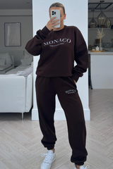 Monaco Chocolate Embroidered Jogger Sweater Loungewear Set Loungewear