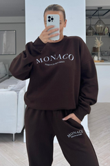 Monaco Chocolate Embroidered Jogger Sweater Loungewear Set Loungewear