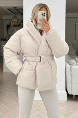 Lauren Beige Short Belted Puffer Coat Coats & Jackets