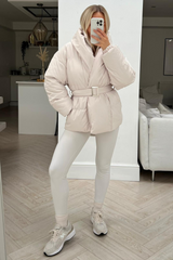Lauren Beige Short Belted Puffer Coat Coats & Jackets