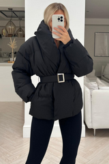 Black belted puffer jacket online