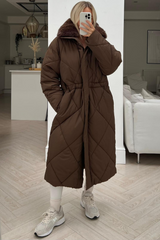 Dallas Chocolate Faux Fur Neck Padded Duvet Coat Coats & Jackets