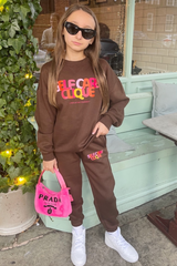 Mini Self Care Chocolate Oversized Printed Sweater Loungewear Set Loungewear