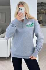 Running Club Grey Embroidered 1/4 Zip Sweater Hoodie