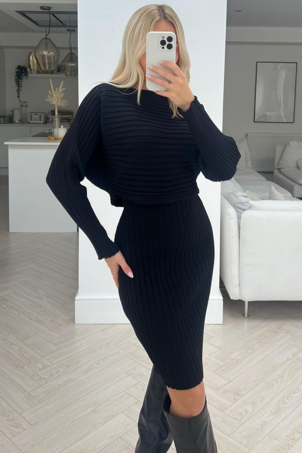 Black knit online dress outfit