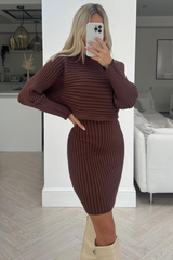 Rhianon Knitted Dress Cropped Jumper Coord Chocolate Dresses