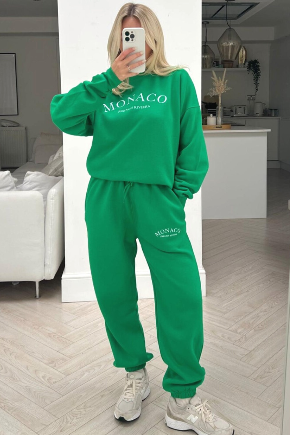 Monaco Green embroidered jogger sweater loungewear set Glamify Famous For Loungewear