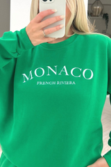 Monaco Green Embroidered Jogger Sweater Loungewear Set Loungewear