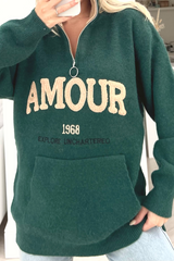 Amour Green Embroidered Knitted 1/4 Zip Jumper