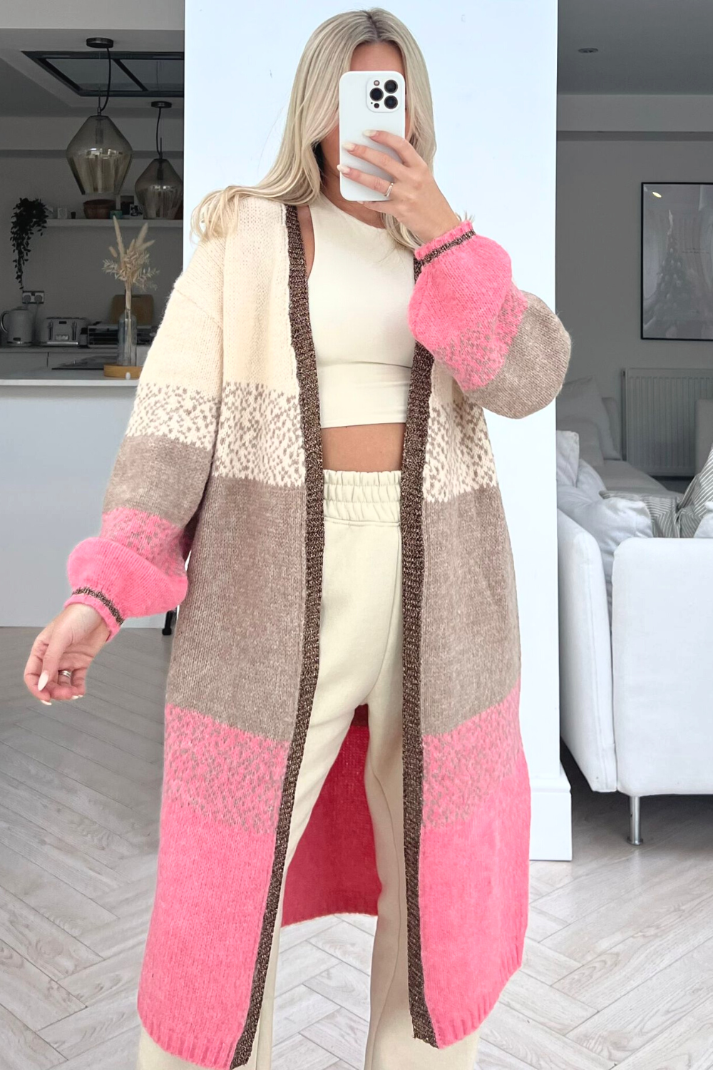 Long pink 2025 sweater coat