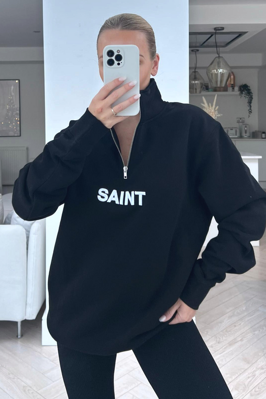 Saint black embroidered 1/4 zip sweater
