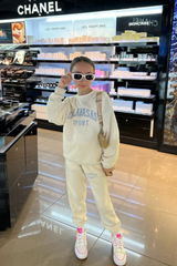 Mini Calabasas Ecru Embroidered Oversized Sweater Loungewear Set Loungewear