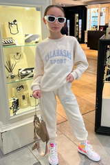 Mini Calabasas Ecru Embroidered Oversized Sweater Loungewear Set Loungewear