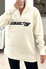 Sporty & Wealthy Ecru Embroidered 1/4 Zip Sweater