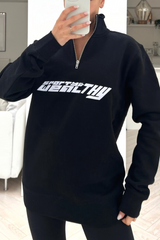 Sporty & Wealthy Black Embroidered 1/4 Zip Sweater