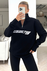 Sporty & Wealthy Black Embroidered 1/4 Zip Sweater