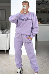 French Riviera Lilac Embroidered Jogger Sweater Loungewear Set Loungewear