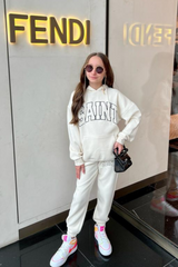 Mini Saint Ecru Printed Oversized Hoodie Loungewear Set Loungewear