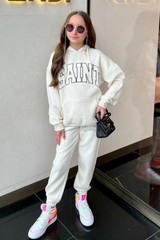 Mini Saint Ecru Printed Oversized Hoodie Loungewear Set Loungewear