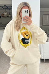 Mirror Teddy Ecru Embroidered Jogger Hooded Loungewear Set Loungewear