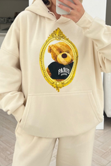 Mirror Teddy Ecru Embroidered Jogger Hooded Loungewear Set Loungewear