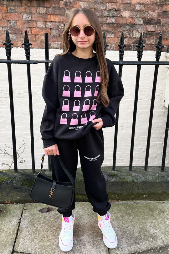 Mini luxe bag black printed sweater loungewear set