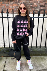 Mini Luxe Bag Black Printed Sweater Loungewear Set Loungewear