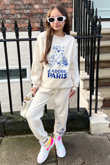 Mini Jadore Paris Blue Floral Teddy Printed Sweater Loungewear Set Loungewear