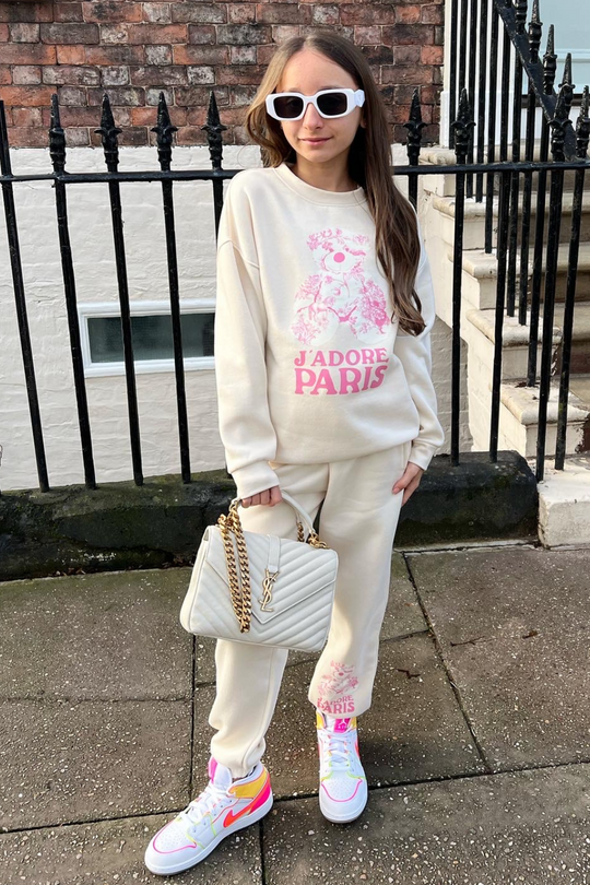 Mini Jadore Paris pink floral teddy printed sweater loungewear set