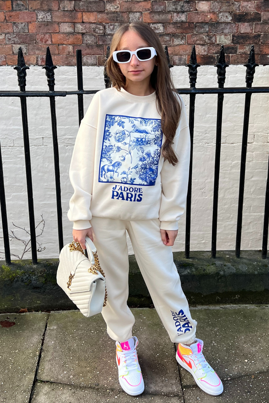 Mini Jadore Paris blue floral box printed sweater loungewear set