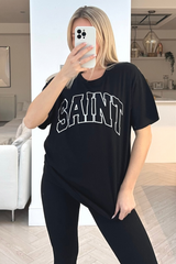 Saint Black Printed Tee & Legging Coord Loungewear