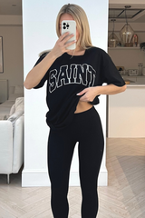 Saint Black Printed Tee & Legging Coord Loungewear